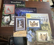 3 - CROSS MY HEART INC.  Counted Cross Stitch Booklet- cats waterscapes Woodland