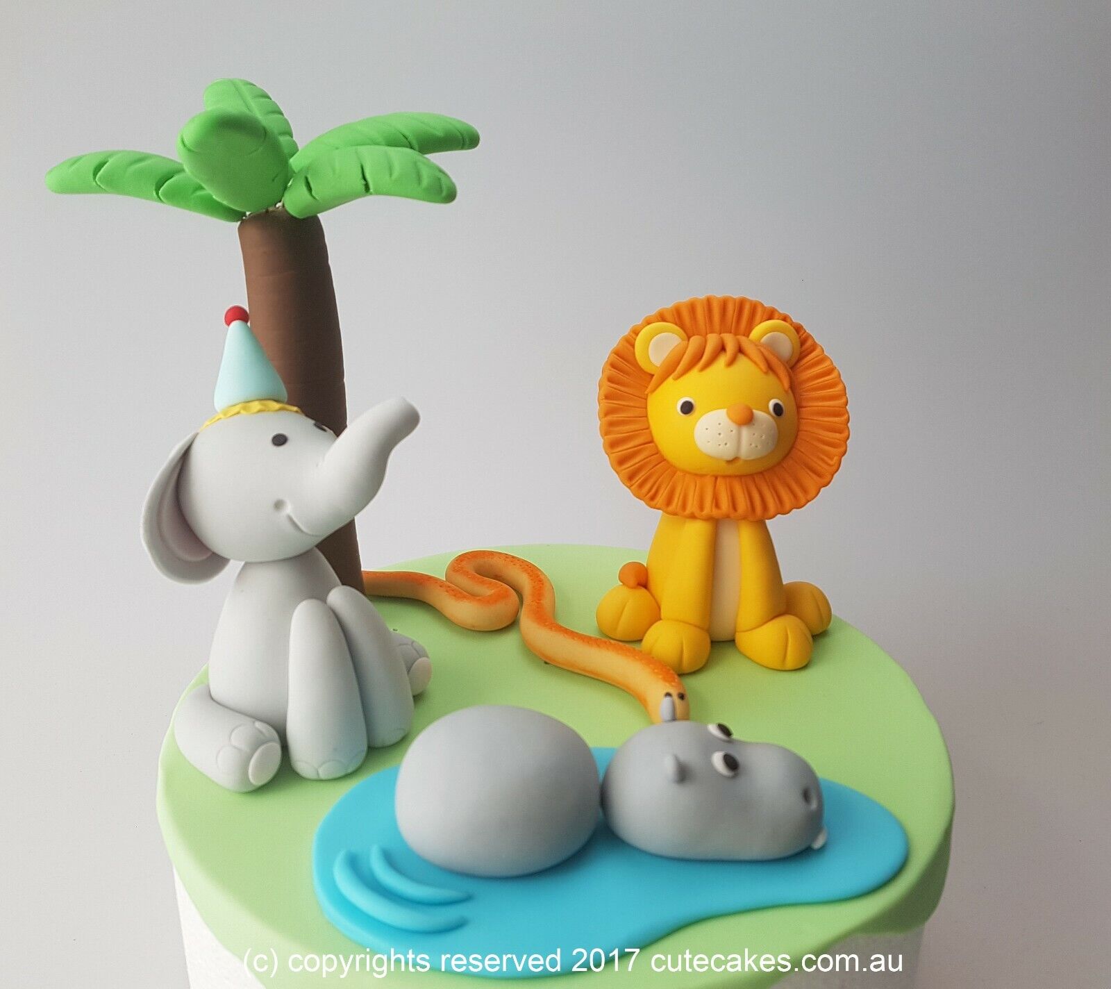 3D Zoo Jungle Animal Cake Topper Elephant Lion Snake Hippo Tree Party | eBay
