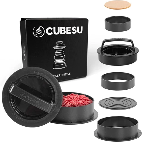 Burgerpresse Hamburger Patty Burger Frikadellen antihaft BBQ 3in1 Set Backpapier