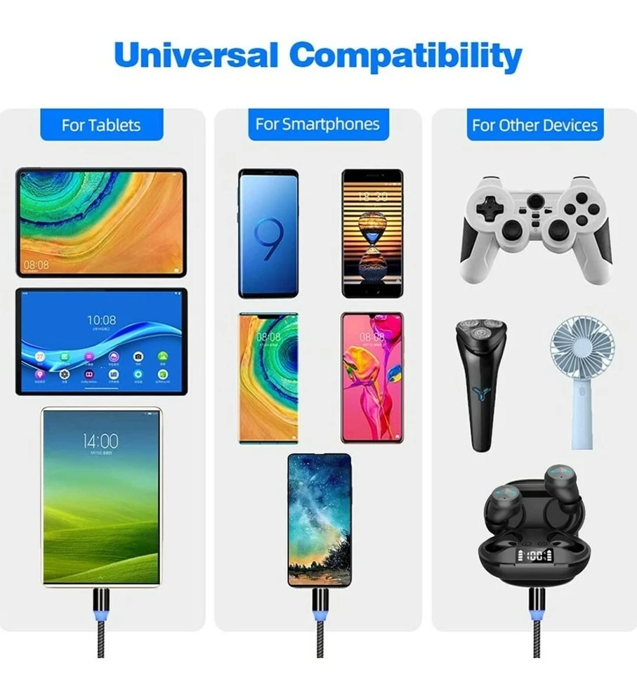 Magnetic Charging Cable (4-Pack 3ft/3ft/6ft/6ft) Micro USB Type C i-Product 12-T - Image 4 of 4