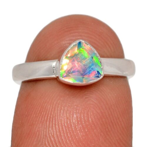 Natural Faceted Ethiopian Opal 925 Sterling Silver Ring Jewelry s.6 CR69907