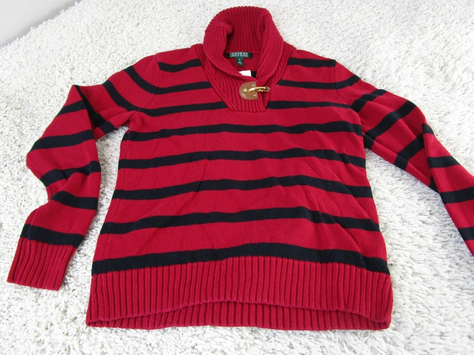 Lauren Ralph Lauren套头女式彩色领毛衣成人中号100棉 — 第 3/4 张图片