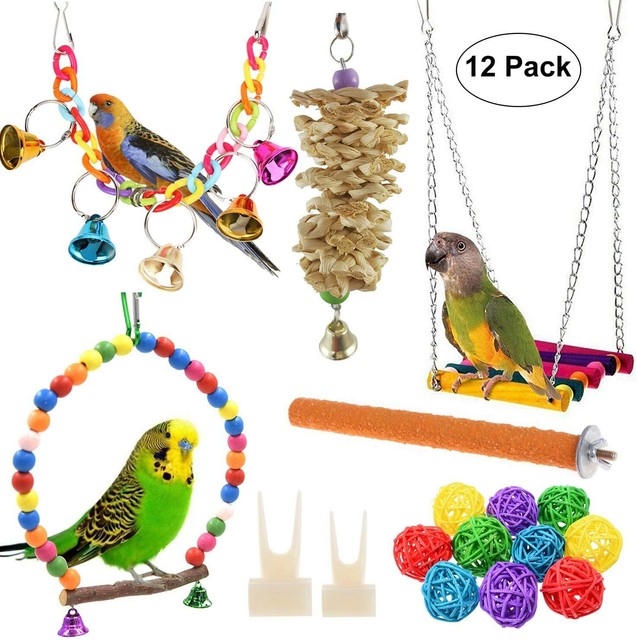 12P Birds Parrots Swing Toys Hanging Bell Canary Cage Toys & Decorate