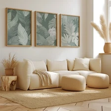 Sage And Grey Wall Art Posters Set Of 3 Floral Botanical Leaves Poster Prints