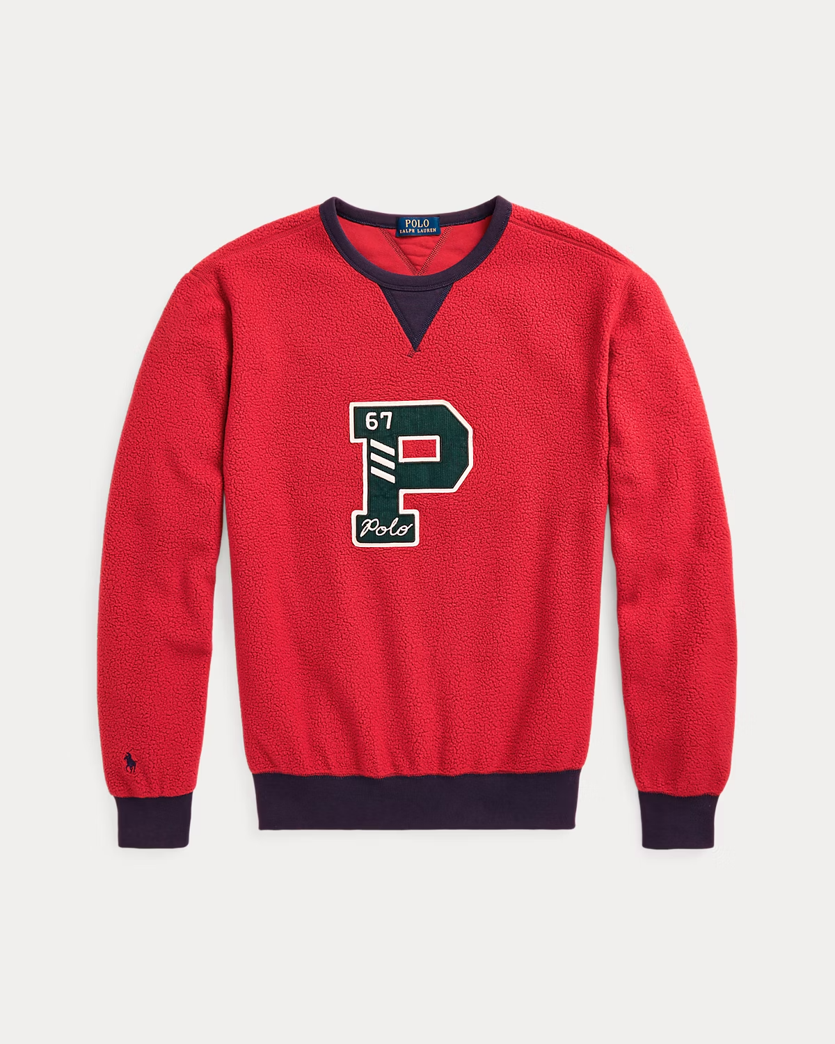 PONY Polo ? Felpa Letterman Ralph Lauren in Pile Spazzolato Toppa "P" in Velluto a coste