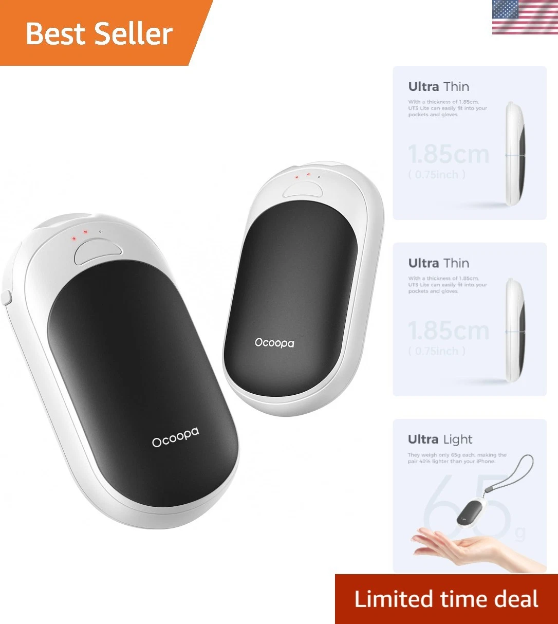Magnetic Rechargeable Hand Warmers 2 Pack, Ultrathin Electric Handwarmers, Po...