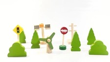 Wooden Train Accessory Lot 11 Pc. Thomas Brio Trees Signs Wind Mill Clean