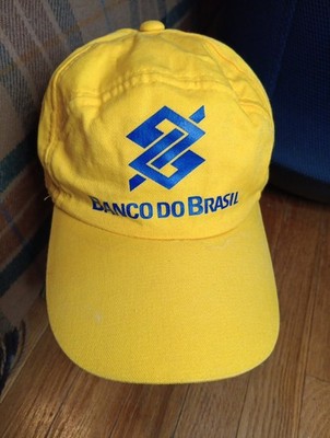 RARE Banco Do Brasil 5 Panel Adjustable Double Snap Back Yellow Cap Hat