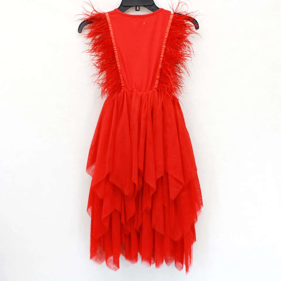 Lola The Boys Feather Trim Tiered Tulle Party Dress Kids Girl 12 Years Holiday - Image 4 of 4