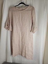 Francesa Bettini Size M 100% Linen Dress Ruffled Bell Sleeves  Made In Italy 
