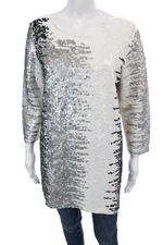 Joan Vass Womens Cotton Textured Long Sleeve Sequenced Top White Size XL