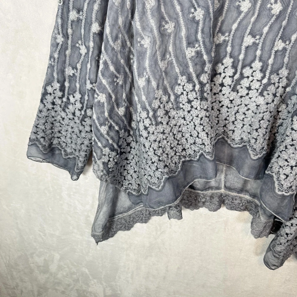 Blusa Tempo Paris Mujer Grande Gris Seda Bordada Encaje Túnica Asimétrica Foto 4 de 4