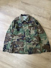 Vintage 80s US Army Woodland Camo BDU Field Shirt Jacket with Patches