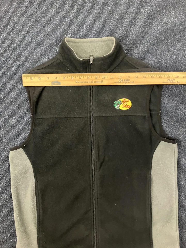 Bass Pro Shops Fleece Vest Mens Medium Black Gray Full Zip Outdoor Fishing - Image 4 of 4