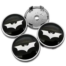 4 x Bat Badge Wheel Center Cap Kit 60mm Face 56mm Clip on Design Black Silver