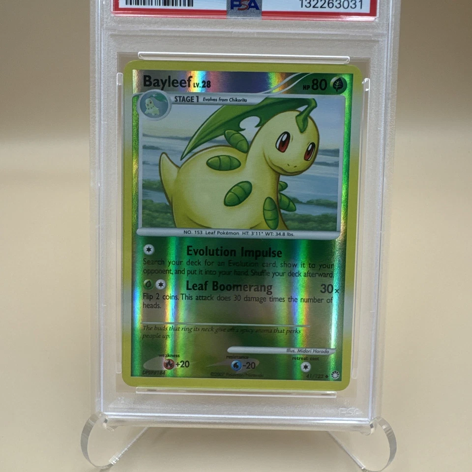 2007 Pokemon Diamond & Pearl Bayleef Reverse Holo Mysterious Treasures #41 PSA 9 - Image 3 of 4