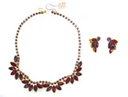 Vtg. Rhinestone Ruby Red Purple Costume Jewelry Necklace Earrings Art Deco - 04