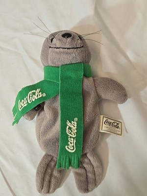 Coca-Cola Bean Bag Plush Seal in Green Scarf W/ Logo 6inch coke toy 1998 Rare