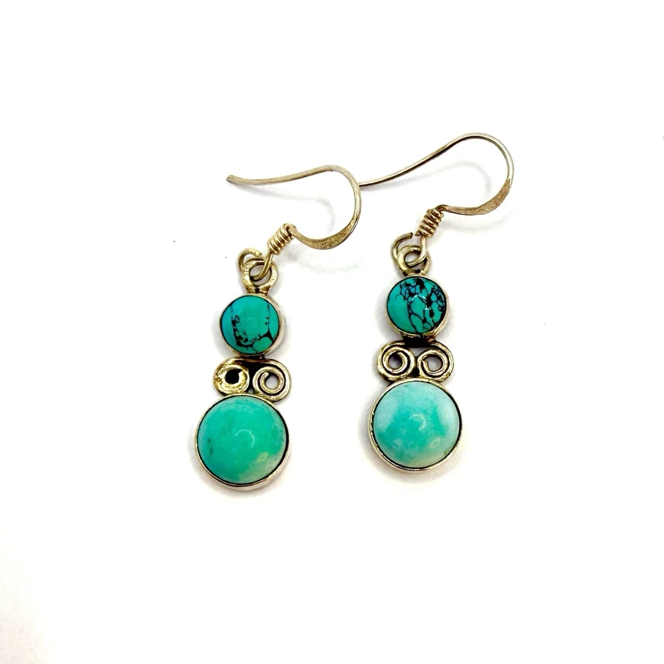 Pendientes Colgantes Turquesa - Tono Plata, Gota 2cm, 4,27g, Estilo Artesanal Foto 3 de 4