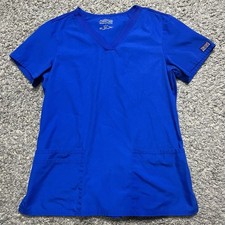 Cherokee Workwear Scrub Top Womens Medium Blue Stretch Pockets Medical
