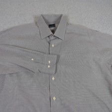 David Donahue Shirt Mens 17.5 Gray Houndstooth Long Sleeve Dress Button Up