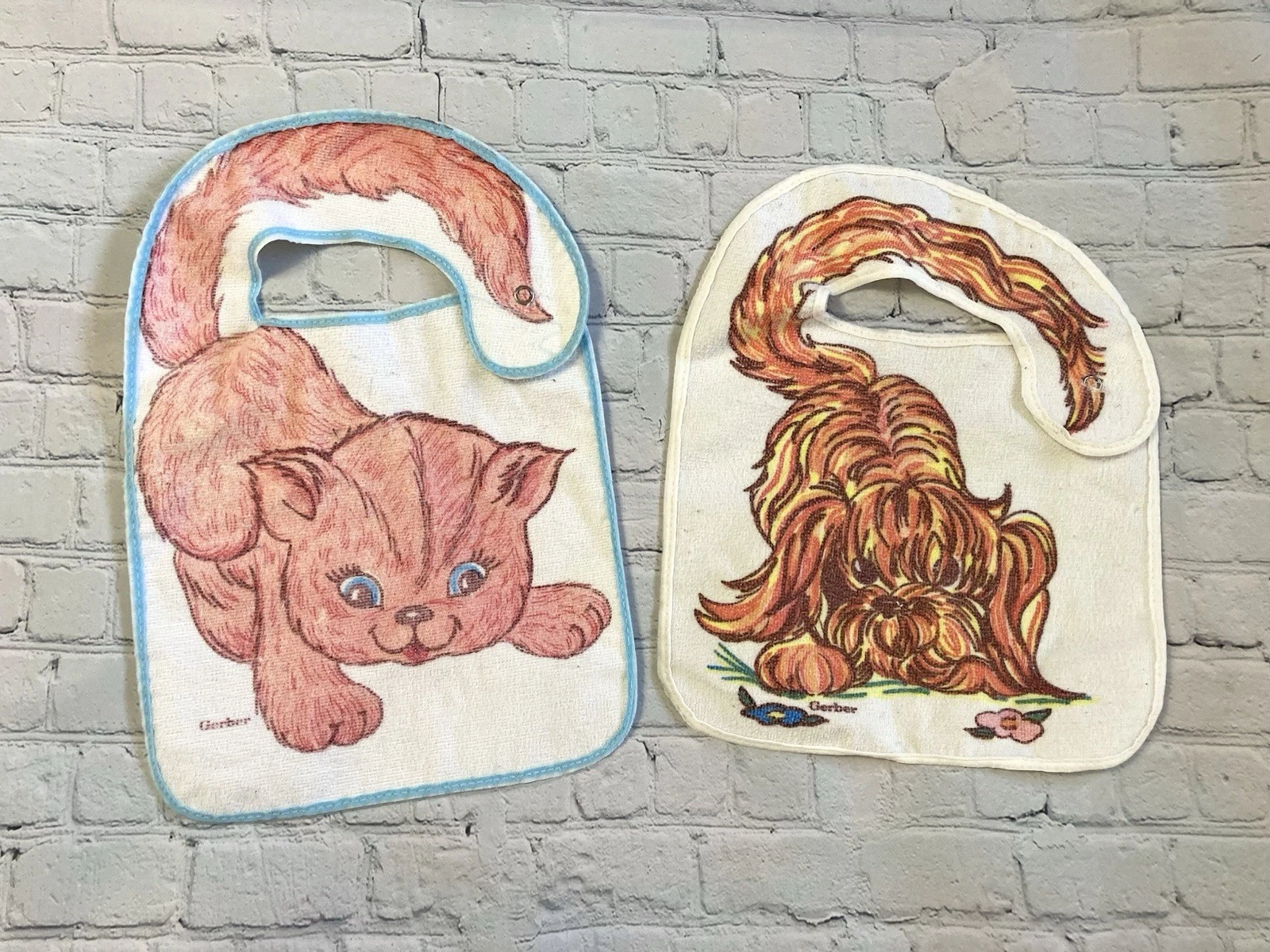 VTG Lot 2 Gerber Baby Bibs Terry Plastic Dog Cat Adjustable Snap Puppy Kitty
Opens in a new window o