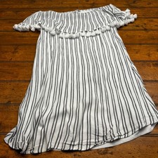 Charlotte Russe Striped Off Shoulder Mini Dress Black White Tassel Pom Pom Med