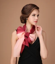 100% Silk Scarf Women shawl Wrap neckerchief gradient color wine red beige MY109