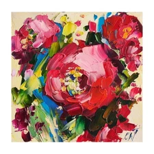 original oil painting Rose Peony Red Flowers Impasto Floral Abstract art 6*6 in