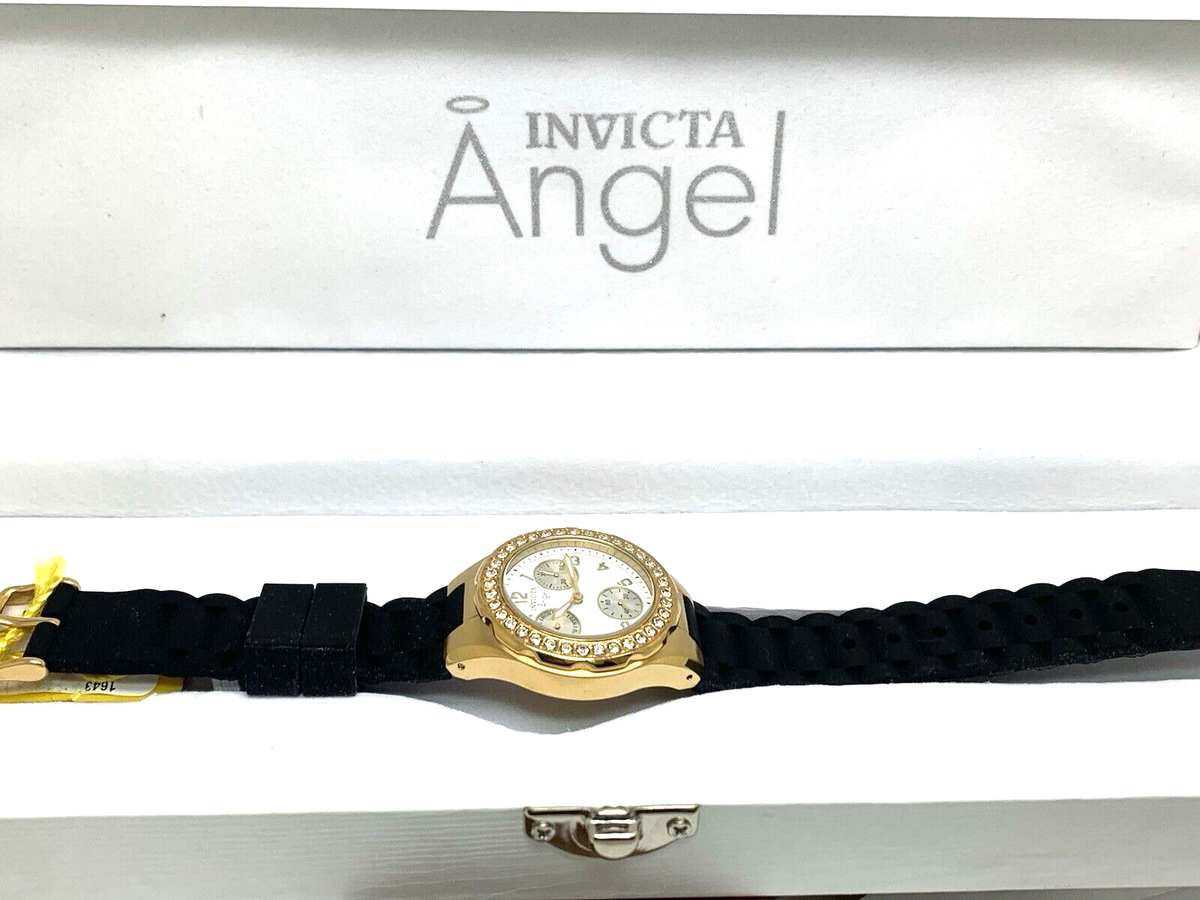 Invicta Women\'s Watch 1643 Angel Quartz White Dial Gold Black Rubber Strap 38mm Invicta Women main image 2