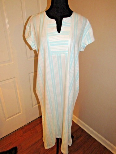 NWOT Stan Herman Striped Cotton Jersey Knit Petite Length V-Neck Caftan -S-