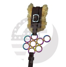 RAINBOW Hackamore Bitless Horse Flower Bit English Leather BROWN Genuine Fur