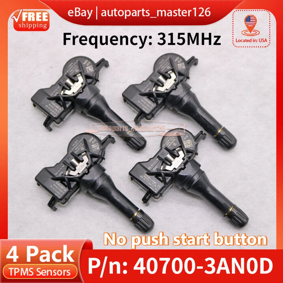 Sensor de monitoreo de presión de neumáticos 4 piezas para Nissan Versa 2016-2019 TPMS 40700-3AN0D Foto 2 de 4