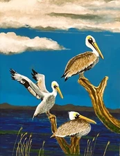 The Pelicans a Giclée Print of an Original Acrylic Painting for Sale  by Artist