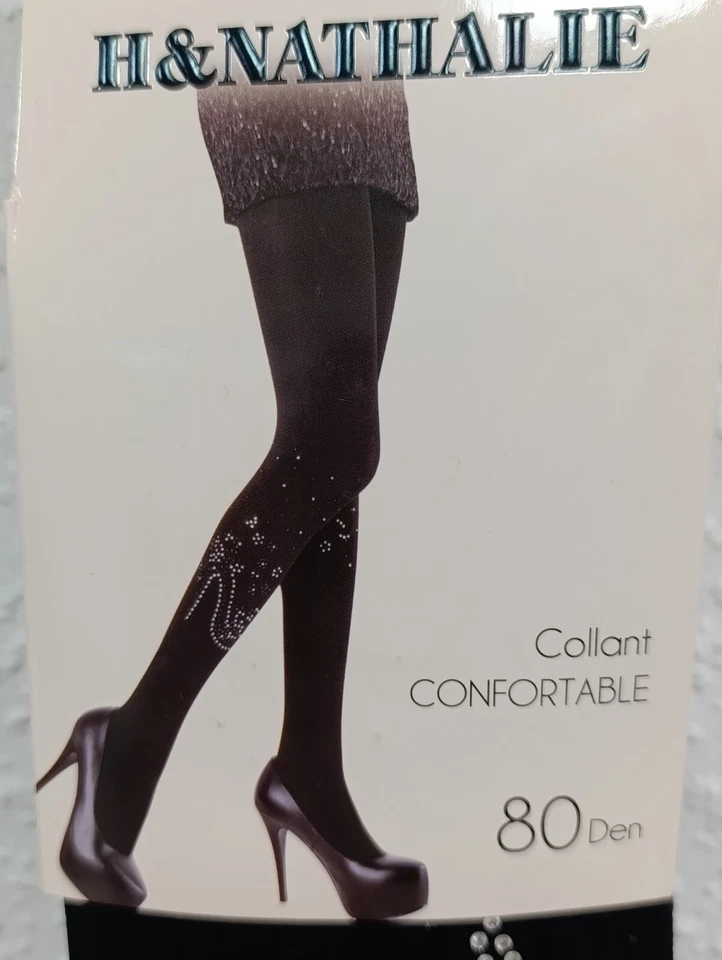 H & Nathalie blickdichte Strumpfhose 80 Den schwarz Einheitsgröße Muster Strass - Bild 3 von 4