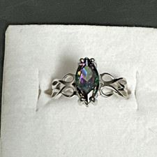 Sterling Silver 925 Mystic Topaz Gemstone Celtic Knot Ring Size 6 Tavalite