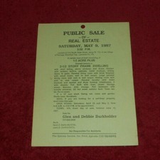 Public Sale Bill Real Estate Dwelling Auction May 9 1987 Talmage PA