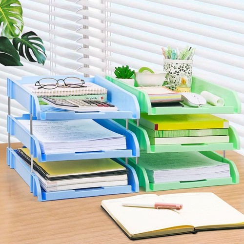 PP File Rack Three-layer Desktop Storage Rack New Office File Box Home - Picture 6 of 21