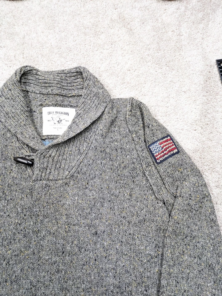 Suéter True Religion Para Hombres Grande Lana Nylon Tejido Palanca Chal Cuello Moteado Foto 2 de 4