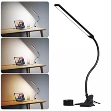 LED Clip on Desk Lamp Reading Light Gooseneck 10W Eye-Caring Light Clip-on Lamp