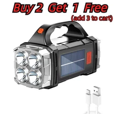 Solar Rechargeable LED Flashlight Power Camping Tent Light Torch Handheld Lamp