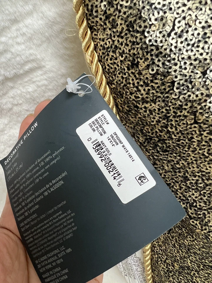 Waterford Vaughn 14”x14” Almohada Decorativa Dorado Negro Lentejuelas NUEVO Foto 4 de 4