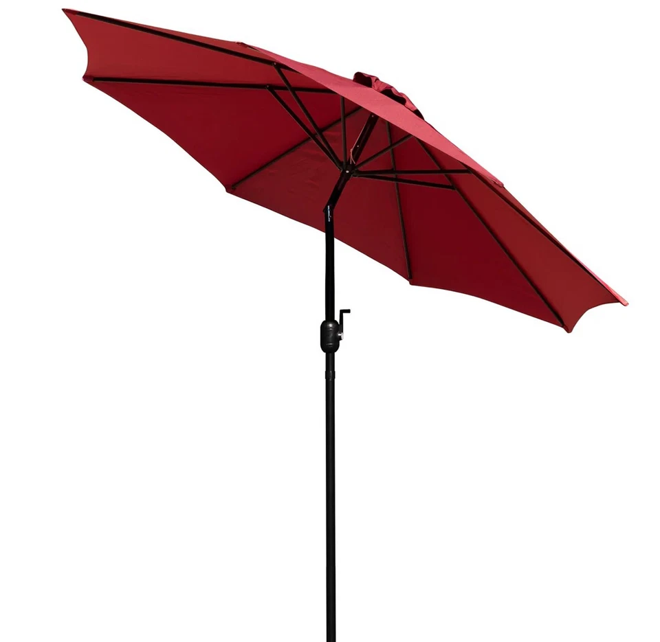 9 FT Outdoor Patio Round Umbrella Aluminum Pole Crank and Tilt Function Red - Image 3 of 4