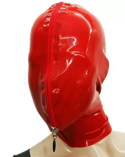Bilayer Latex Hood Rubber Mask Front Zip Suffocation Fetish Cosplay0.4MM