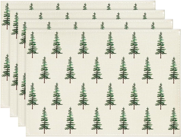 GrüN BäUme Weihnachten Platzsets 4Er Set, 30X45Cm Winter Tischset Waschbar Platz-image