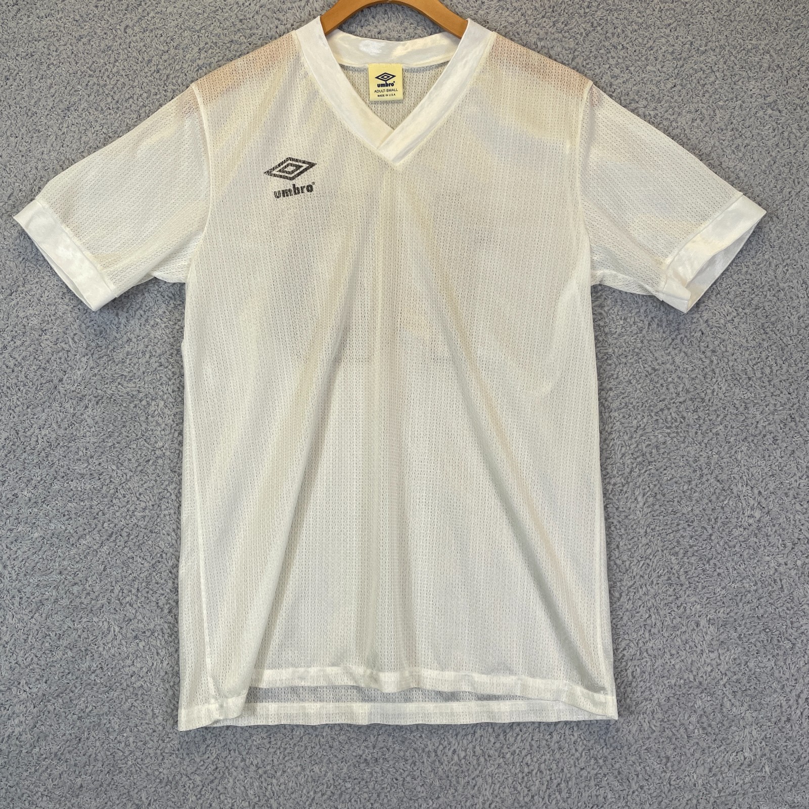 Vintage 90s Umbro Soccer Fútbol Jersey Adult Small White Mesh Made in USA #10