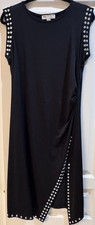 Michael Kors Black Studded Sleeveless Sheath Midi Dress Side Slit Round Neck L