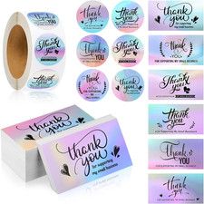 1120 Pcs Thank You Cards and Stickers Set, Include 120 Business Card 1000 Roll L