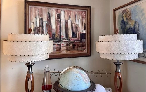 Pair (2) Vintage 3 Tier Matching Lamp Shades Clean Mid Century Modern Fiberglass