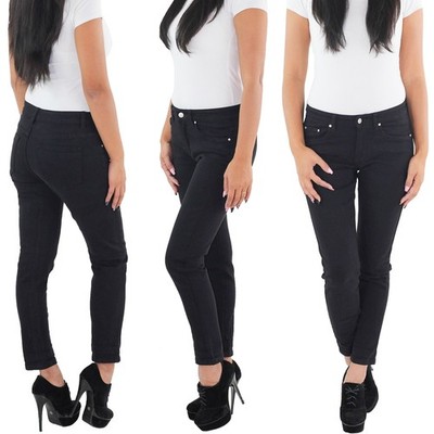 Damen Slim Fit Skinny Röhre Röhrenjeans Stretchjeans Hüftjeans in Schwarz